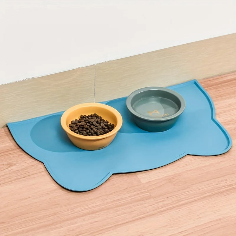 Silicone Cat Feeding Mat – Non-Slip Waterproof Pet Food Bowl Placemat with Raised Edge for Dogs & Cats