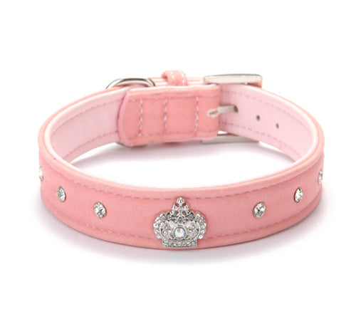 Luxury Velvet Pet Collar with Diamond Crown – Adjustable Dog & Cat Necklace