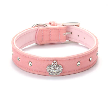 Luxury Velvet Pet Collar with Diamond Crown – Adjustable Dog & Cat Necklace