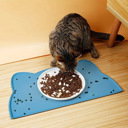 Silicone Cat Feeding Mat – Non-Slip Waterproof Pet Food Bowl Placemat with Raised Edge for Dogs & Cats