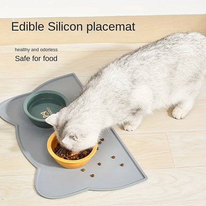 Silicone Cat Feeding Mat – Non-Slip Waterproof Pet Food Bowl Placemat with Raised Edge for Dogs & Cats