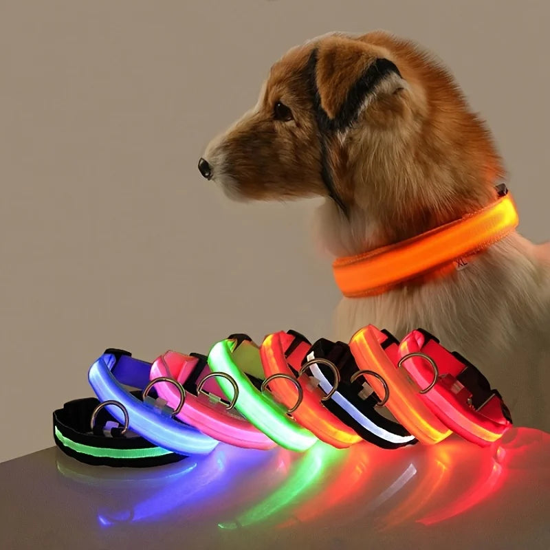 LED Dog Collar – Light Up Glow in The Dark Nylon Pet Collar for Night Safety, Adjustable Luminous Dog Collar
