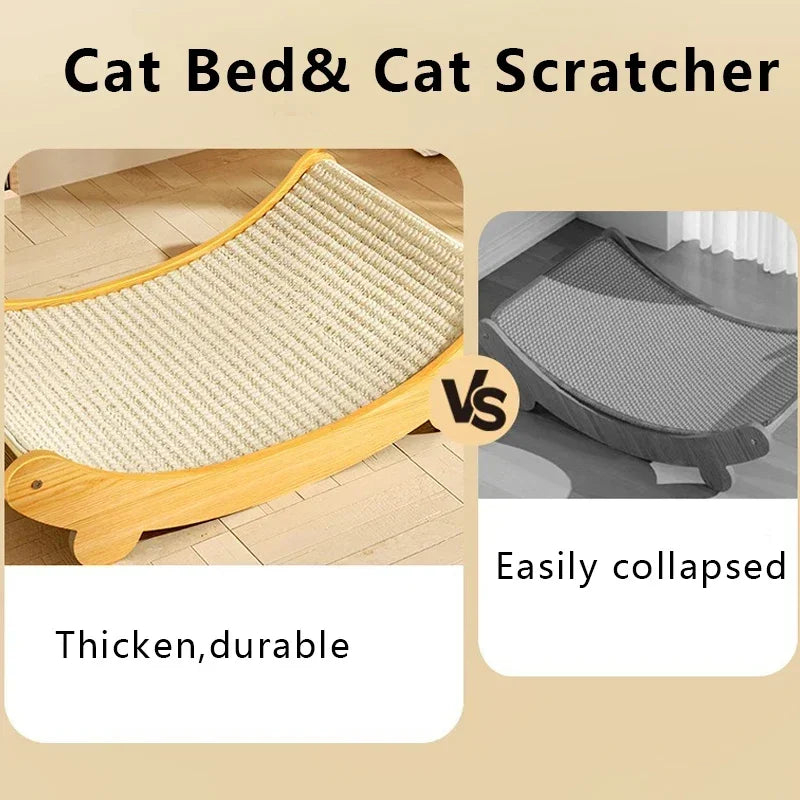 Wooden Cat Scratching Lounge Bed – Durable Scratch Pad, Detachable Cat Hammock & Furniture Protector for Kittens & Adult Cats