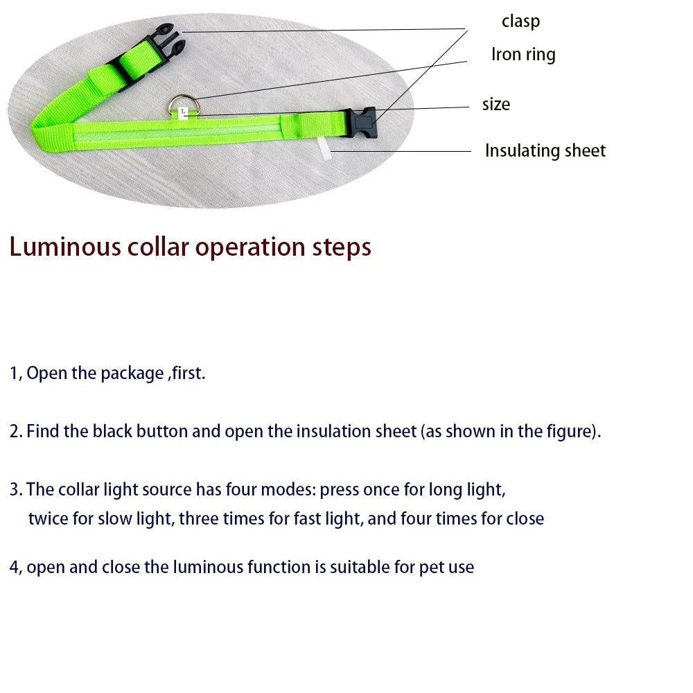 LED Dog Collar – Light Up Glow in The Dark Nylon Pet Collar for Night Safety, Adjustable Luminous Dog Collar