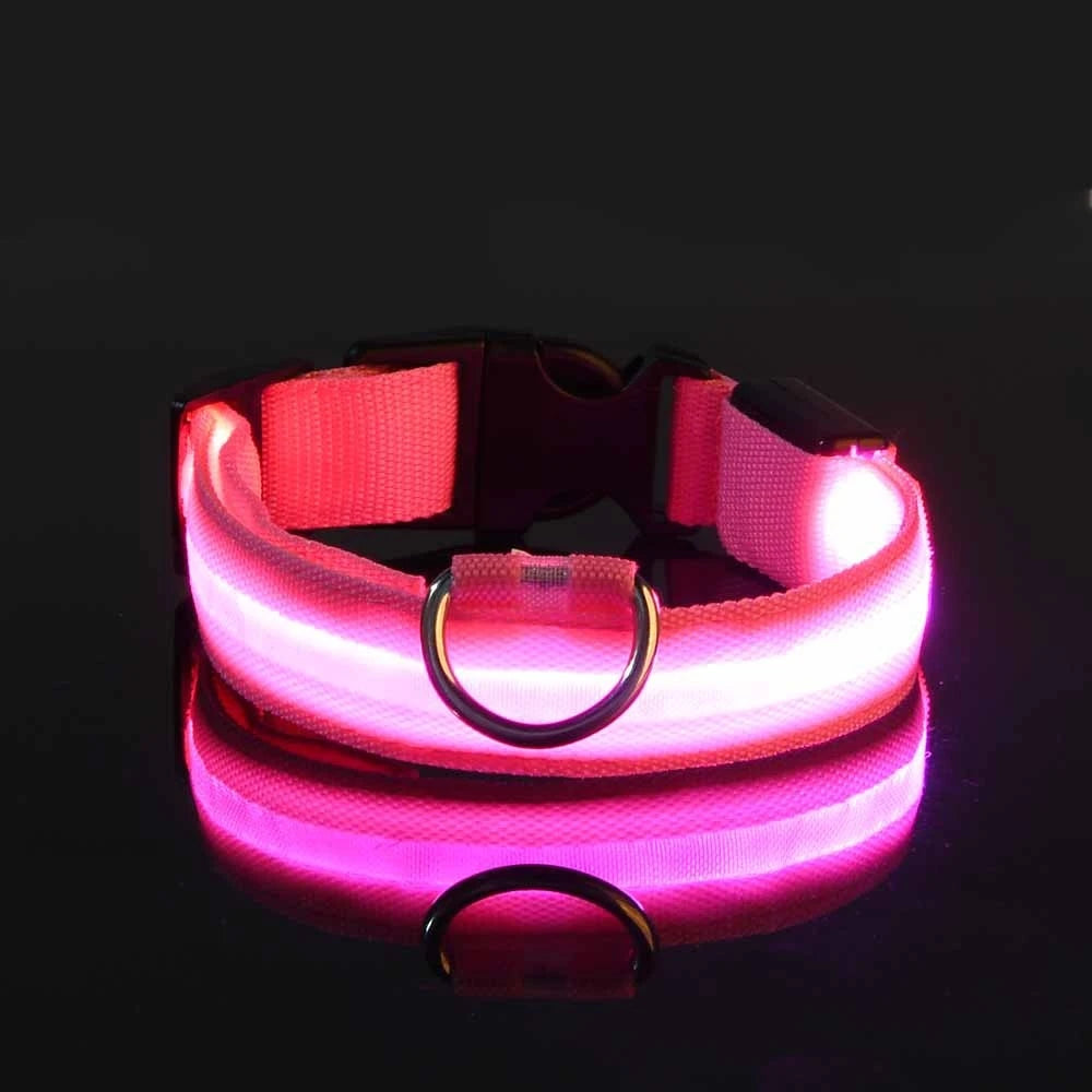 LED Dog Collar – Light Up Glow in The Dark Nylon Pet Collar for Night Safety, Adjustable Luminous Dog Collar