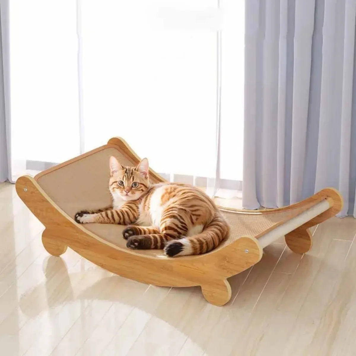 Wooden Cat Scratching Lounge Bed – Durable Scratch Pad, Detachable Cat Hammock & Furniture Protector for Kittens & Adult Cats