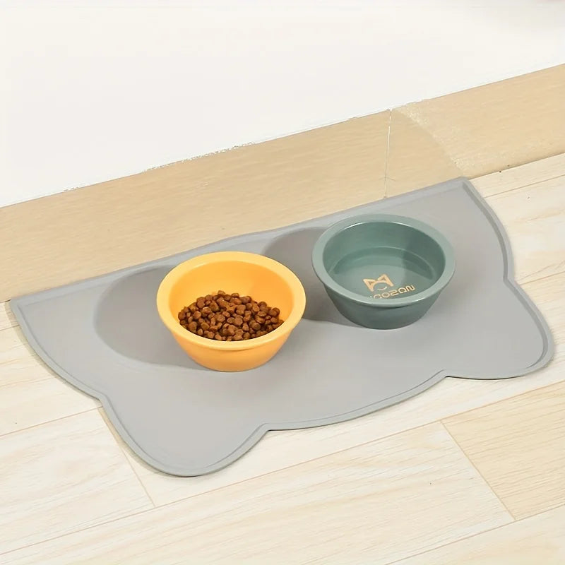 Silicone Cat Feeding Mat – Non-Slip Waterproof Pet Food Bowl Placemat with Raised Edge for Dogs & Cats