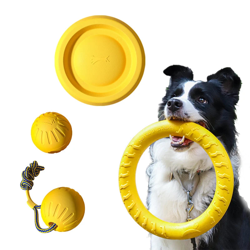 EVA Durable Dog Toy Set – 4 Pack Flying Disc, Ball & Tug Rope for Puppies and Adult Dogs | Chew-Proof Teeth Cleaning Pet Toys (2024 Bestseller)