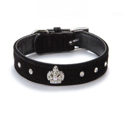 Luxury Velvet Pet Collar with Diamond Crown – Adjustable Dog & Cat Necklace