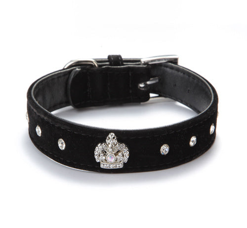 Luxury Velvet Pet Collar with Diamond Crown – Adjustable Dog & Cat Necklace